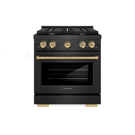 ZLINE 30 in. Gas Range 4 Burner Cooktop 4.2 cu. ft. Black Satin with Champagne Bronze Accents (SGRBSZ-30-CB)