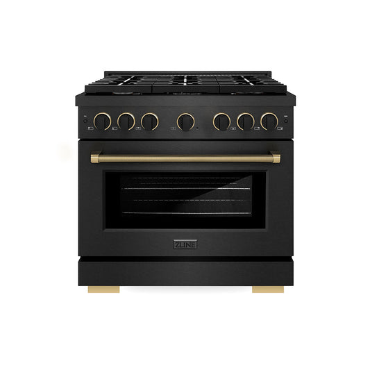 ZLINE 36 in. Gas Range 5.2 cu. ft. 6 Burner Cooktop Black Satin Stainless Steel Matte Black Champagne Bronze Accents (SGRBSZ-36-MBCB)