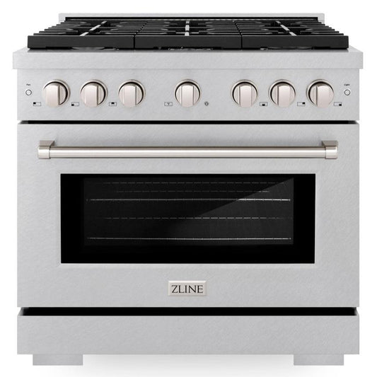 ZLINE 36 in. Paramount Dual Fuel Range with 6 Gas Burners and Electric Convection Oven, 5.2 cu. ft., Satin Stainless Steel (SDRS-36)