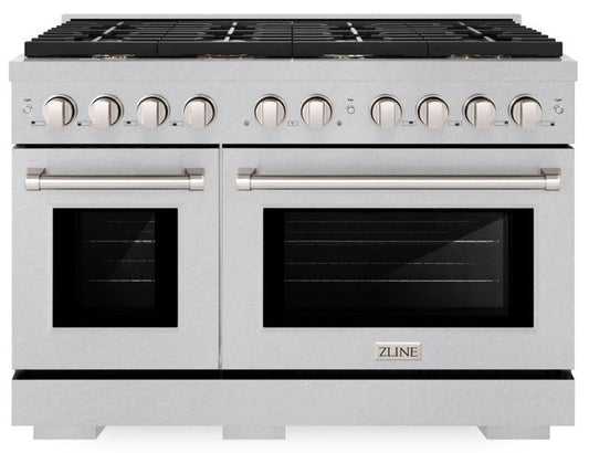 ZLINE Paramount 48 in. Double Oven Dual Fuel Range 6.7 cu. ft. with 8 Brass Burners in Satin Stainless Steel (SDRS-BR-48)
