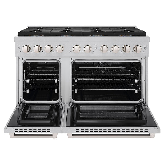 ZLINE 48 in. Dual Fuel Range 6.7 cu. ft. with 8 Burner DuoPro™ Cooktop and Dual Convection Ovens – Satin Stainless Steel (PSDRS-48)