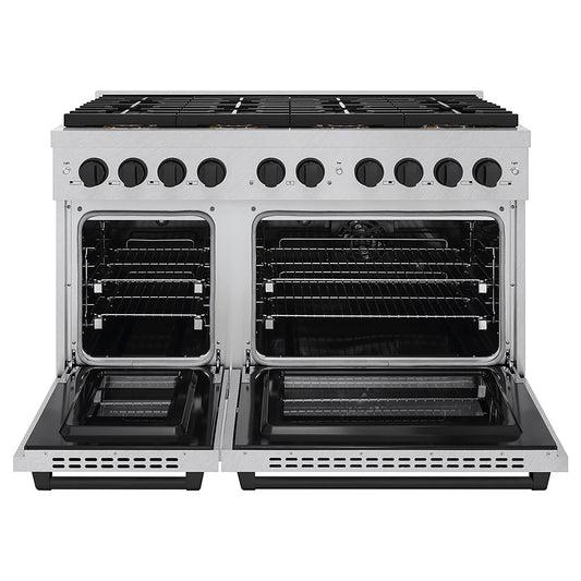 ZLINE 48 in. Dual Fuel Range 6.7 cu. ft. 8 Burner DuoPro™ Cooktop Dual Ovens Satin Stainless Steel Matte Black Accents (PSDRSZ-48-MB)