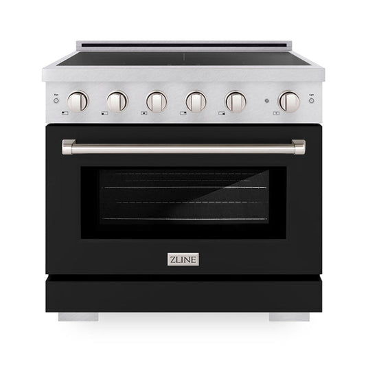 ZLINE 36 in. Induction Range 5.2 cu. ft. 5 Element Cooktop Electric Convection Oven Satin Stainless Steel Black Matte Door (SINRS-BLM-36)