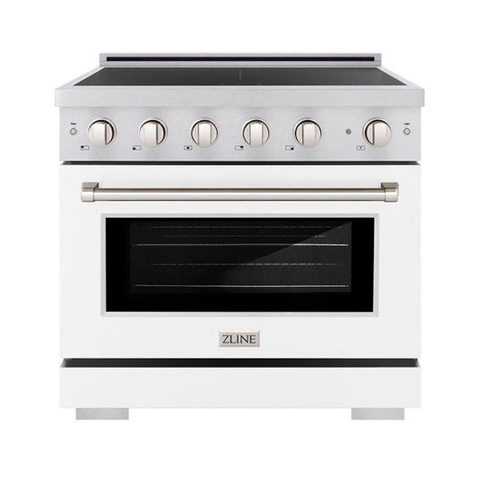 ZLINE 36 in. Induction Range 5.2 cu. ft. Electric Convection Oven 5 Element Cooktop Satin Stainless Steel White Matte Door (SINRS-WM-36)