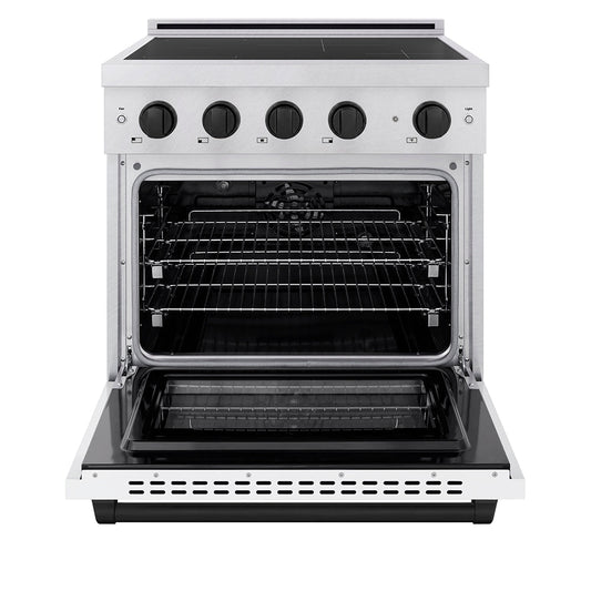 ZLINE 30 in. Induction Range 4.2 cu. ft. 4 Element Cooktop Electric Convection Oven Satin Stainless Steel White Matte Door Matte Black Accents (SINRSZ-WM-30-MB)