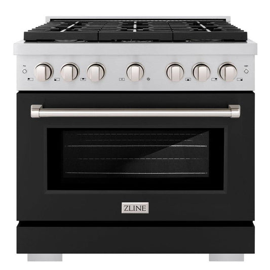 ZLINE Paramount 36 in. Dual Fuel Range with 6 Burners and Electric Convection Oven, 5.2 cu. ft., Stainless Steel with Black Matte Door (SDR-BLM-36)