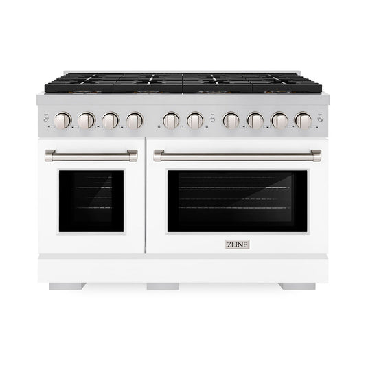 ZLINE 48 in. Dual Fuel Range 6.7 cu. ft. with 8 Burner DuoPro™ Cooktop, Dual Ovens, White Matte Doors (PSDR-WM-48)