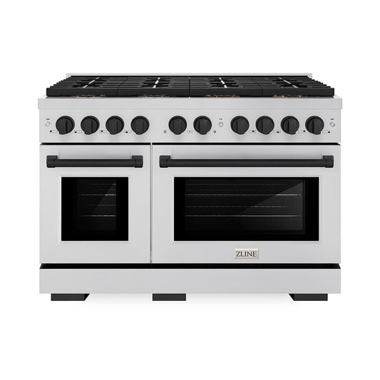 ZLINE 48 in. Dual Fuel Range 6.7 cu. ft. with 8 Burner DuoPro™ Cooktop, Dual Ovens, Stainless Steel with Matte Black Accents (PSDRZ-48-MB)