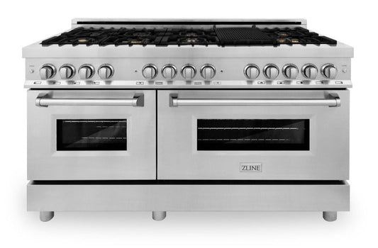 ZLINE 60 in. Professional Gas Range with Brass Burners and 7.6 cu. ft. Electric Oven in Stainless Steel (RA-BR-60)