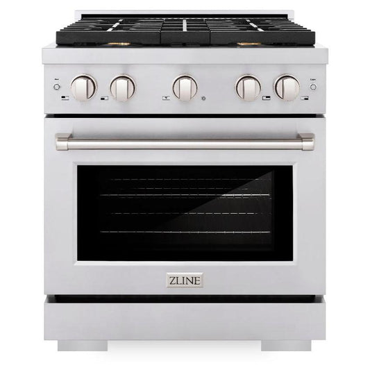 ZLINE Paramount 30 in. Dual Fuel Range with 4 Brass Burners and 4.2 cu. ft. Electric Convection Oven in Stainless Steel, Model SDR-BR-30