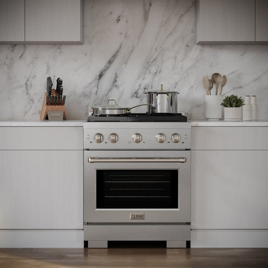 ZLINE Paramount 30 in. Dual Fuel Range with 4 Burner Gas Cooktop and Electric Convection Oven, 4.2 cu. ft., Satin Stainless Steel (SDRS-30)