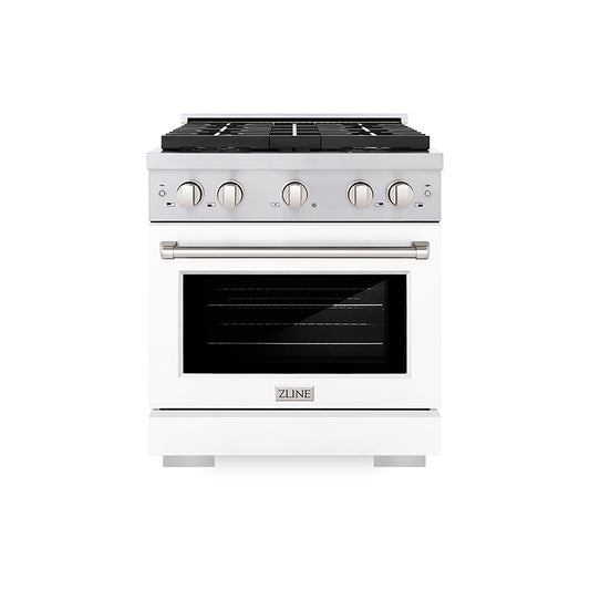 ZLINE 30 in. Gas Range 4.2 cu. ft. Convection Oven, 4 Burner DuoPro™ Cooktop, White Matte Door (PSGR-WM-30)