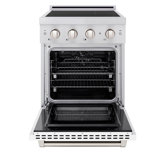 ZLINE 24 in. Induction Range 3.2 cu. ft. Electric Convection Oven 3 Element Cooktop Stainless Steel White Matte Door (SINR-WM-24)