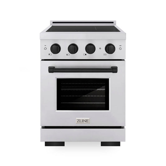ZLINE 24 in Induction Range 3.2 cu ft Stainless Steel 3 Element Cooktop Electric Convection Oven Matte Black Accents (SINRZ-24-MB)