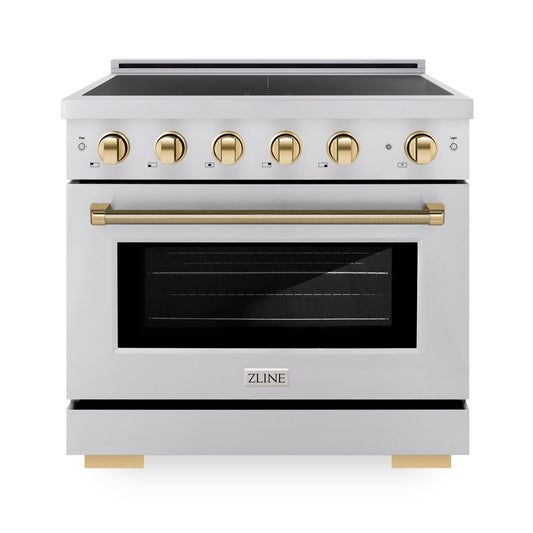 ZLINE 36 in. Induction Range 5.2 cu. ft. 5 Element Cooktop Electric Convection Oven Stainless Steel Polished Gold Accents (SINRZ-36-KG)