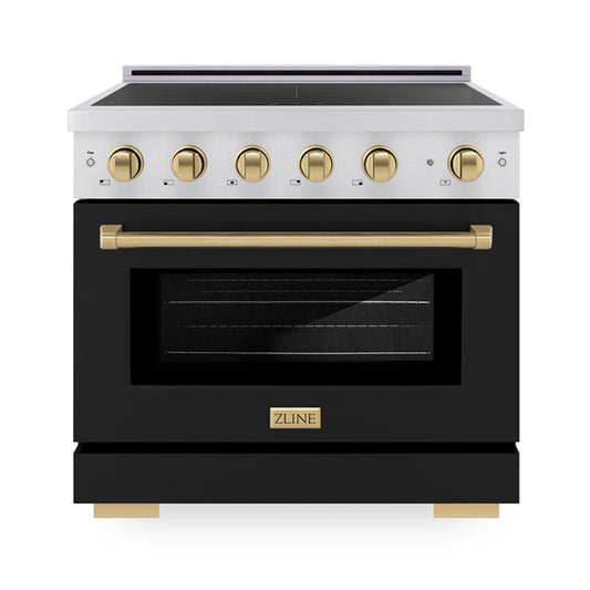 ZLINE 36 in. Induction Range 5.2 cu. ft. 5 Elements Electric Convection Oven Stainless Steel Black Matte Door Champagne Bronze Accents (SINRZ-BLM-36-CB)
