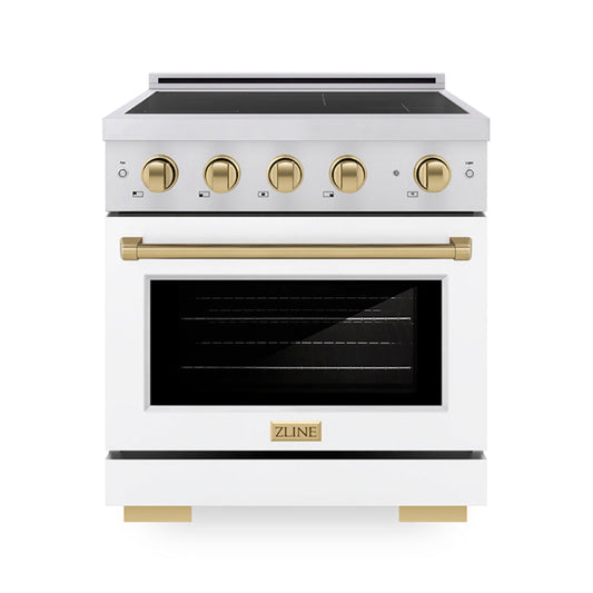 ZLINE 30 in. Induction Range 4.2 cu. ft. 4 Elements Electric Convection Oven Stainless Steel White Matte Door Champagne Bronze Accents (SINRZ-WM-30-CB)