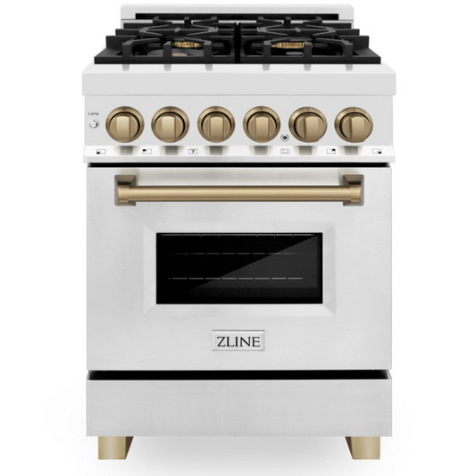 ZLINE Autograph Edition 24 in. Dual Fuel Range 2.8 cu. ft. Stainless Steel with Champagne Bronze Accents (RAZ-24-CB)