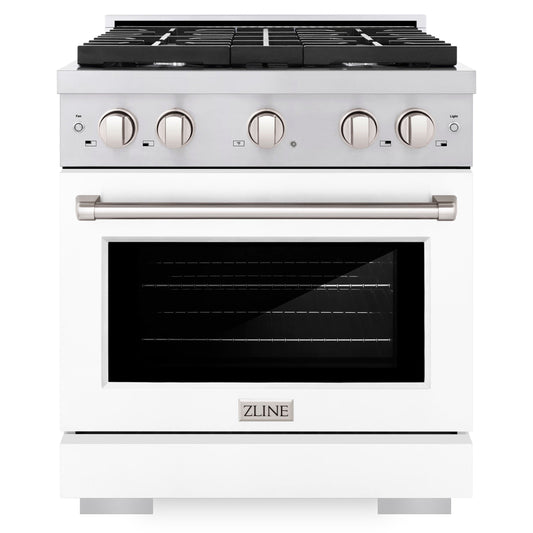ZLINE Paramount 30 in. Dual Fuel Range, 4 Burners, 4.2 cu. ft. Electric Convection Oven, Stainless Steel with White Matte Door (SDR-WM-30)