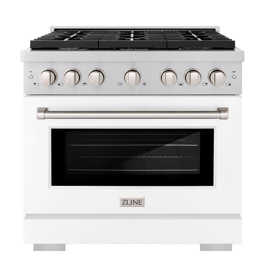 ZLINE Paramount 36 in. Dual Fuel Range with 6 Gas Burners and Electric Convection Oven, 5.2 cu. ft., Stainless Steel with White Matte Door (SDR-WM-36)
