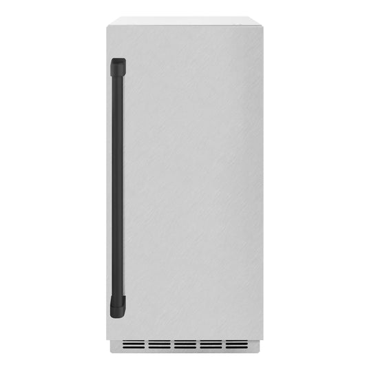 ZLINE Autograph 15" Touchstone Clear Cube Ice Maker with Drain Pump and Satin Stainless Steel Door with Matte Black Handle, ICCDZ-SN-15-MB
