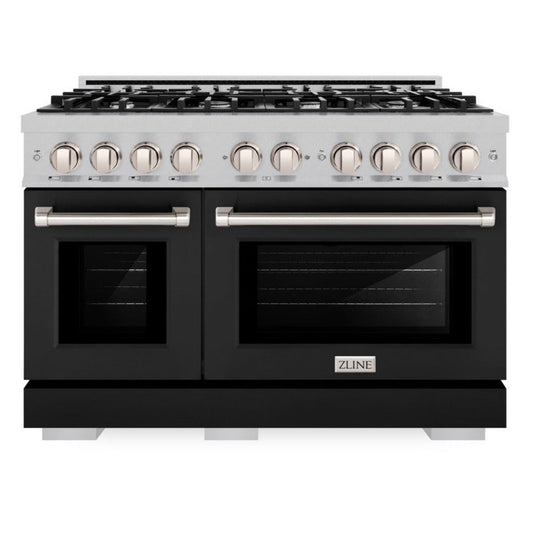 ZLINE 30 in. Select Gas Range with 4 Burners and Convection Gas Oven, 4.2 cu. ft., Satin Stainless Steel with Black Matte Door (HGRS-BLM-30)