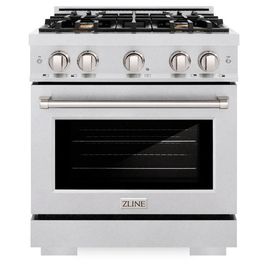 ZLINE 30 in. Dual Fuel Range 4.2 cu. ft. Gas Cooktop with 4 Brass Burners & Electric Convection Oven Satin Stainless Steel (HDRS-BR-30)