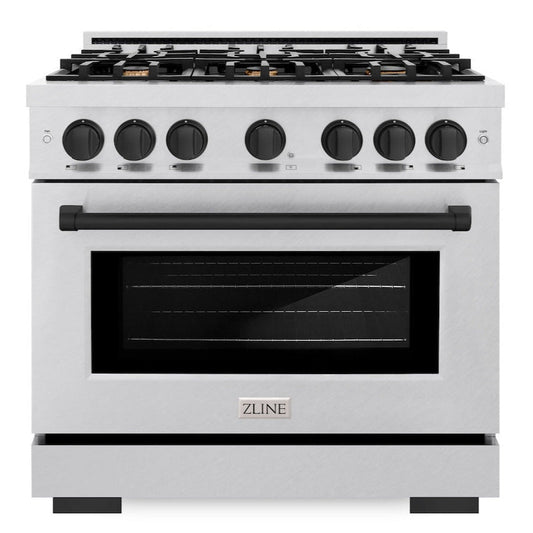 ZLINE 36 in. Dual Fuel Range 5.2 cu. ft. 6 Burner Gas Cooktop Electric Convection Oven Satin Stainless Steel with Matte Black Accents (HDRSZ-36-MB)