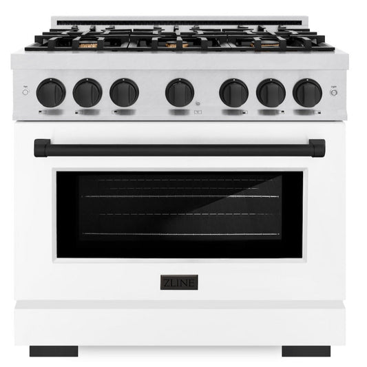 ZLINE 36 in. Dual Fuel Range 5.2 cu. ft. 6 Burner Gas Cooktop Electric Convection Oven Satin Stainless Steel White Matte Door Matte Black Accents (HDRSZ-WM-36-MB)