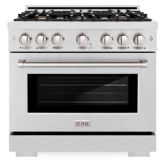 ZLINE 36 in. Gas Range 5.2 cu. ft. Convection Oven with 6 Brass Burners, Satin Stainless Steel (HGRS-BR-36)