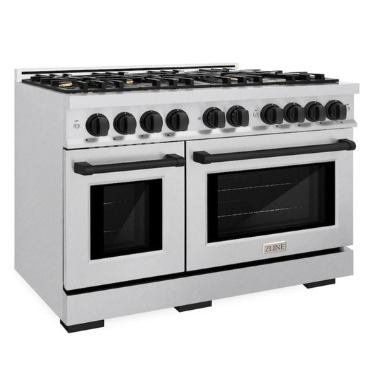 ZLINE 48 in. Double Oven Gas Range 6.7 cu. ft. Select Series with 8 Burner Cooktop, Satin Stainless Steel with Matte Black Accents (HGRSZ-48-MB)