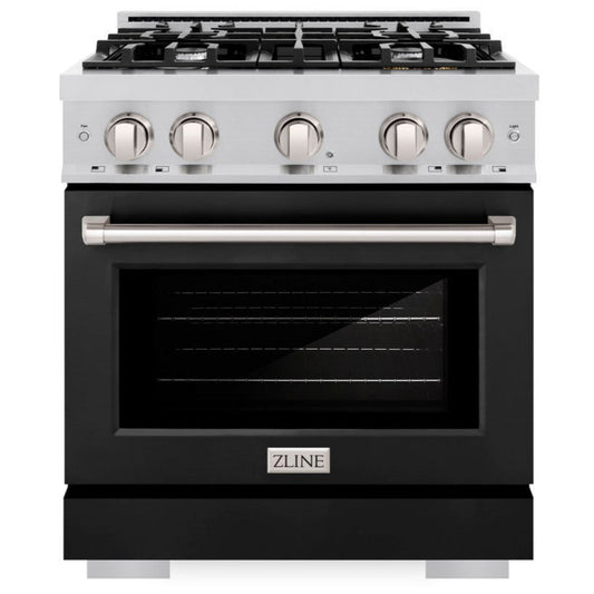 ZLINE 30 in. Select Dual Fuel Range, 4.2 cu. ft., 4 Gas Burners, Electric Convection Oven, Stainless Steel with Black Matte Door (HDR-BLM-30)