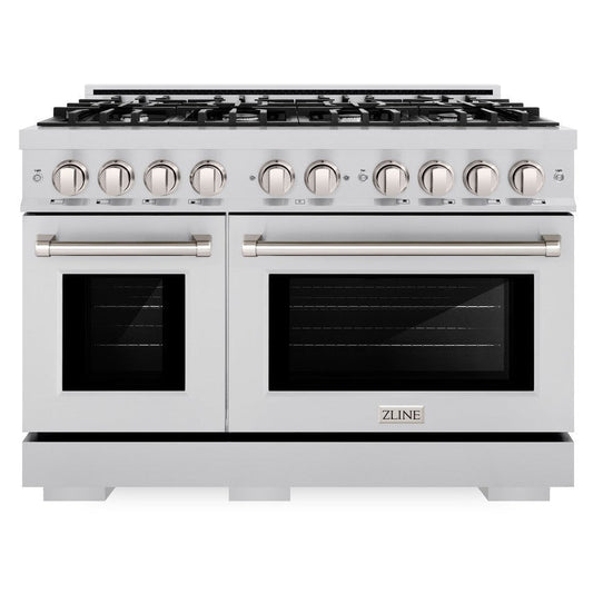 ZLINE 48 in. Dual Fuel Range 6.7 cu. ft. Double Oven with 8 Burner Gas Cooktop in Satin Stainless Steel (HDRS-48)