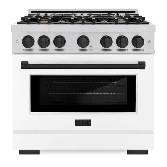 ZLINE 36 in. Dual Fuel Range 5.2 cu. ft. 6 Burners Gas Cooktop Electric Convection Oven Stainless Steel White Matte Door Matte Black Accents (HDRZ-WM-36-MB)