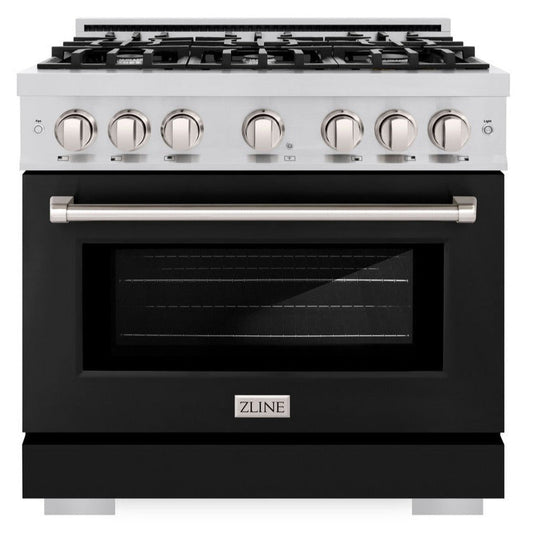 ZLINE Select 36 in. Gas Range with 6 Burners, 5.2 cu. ft. Oven, Stainless Steel with Black Matte Door (HGR-BLM-36)