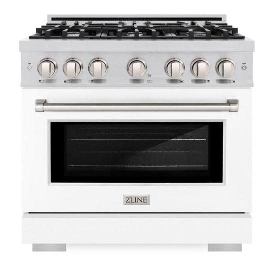 ZLINE Select 36 in. Gas Range 5.2 cu. ft. with 6 Burners, Convection Oven, Stainless Steel with White Matte Door (HGR-WM-36)
