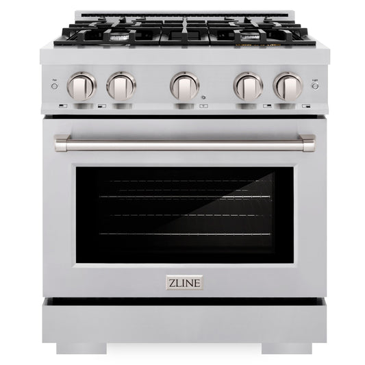 ZLINE 30 in. Gas Range 4.2 cu. ft. Capacity 4 Burners Convection Gas Oven Satin Stainless Steel (HGRS-30)