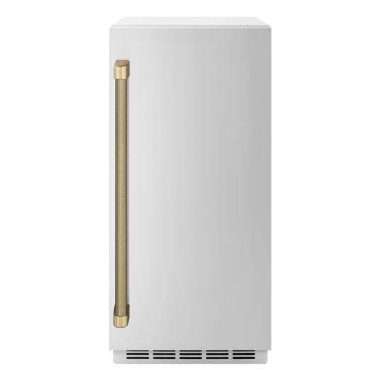 ZLINE Autograph 15" Touchstone Clear Cube Ice Maker with Drain Pump and Solid Stainless Steel Door with Champagne Bronze Helix Handle, ICCDZ-ST-15-KCB