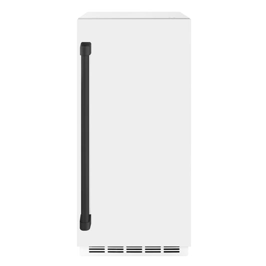 ZLINE Autograph 15" Touchstone Gourmet Ice Maker with Drain Pump and White Matte Door with Matte Black Handle, IGMDZ-WM-15-MB