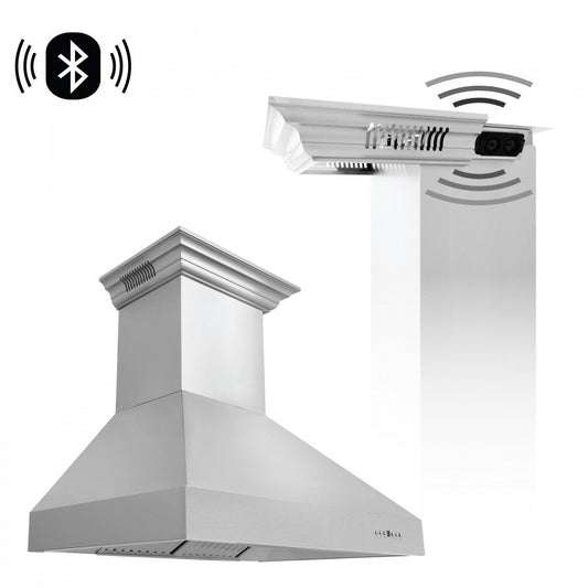 ZLINE 48 in Wall Range Hood Stainless Steel Built-In Bluetooth Speakers CrownSound 667CRN-BT-48