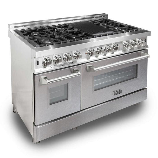 ZLINE Legacy 48-Inch Dual Fuel Range, 7-Burner Gas Cooktop, 6.0 cu. ft. Double Electric Ovens, Stainless Steel with Satin Stainless Doors (RA-SN-48)