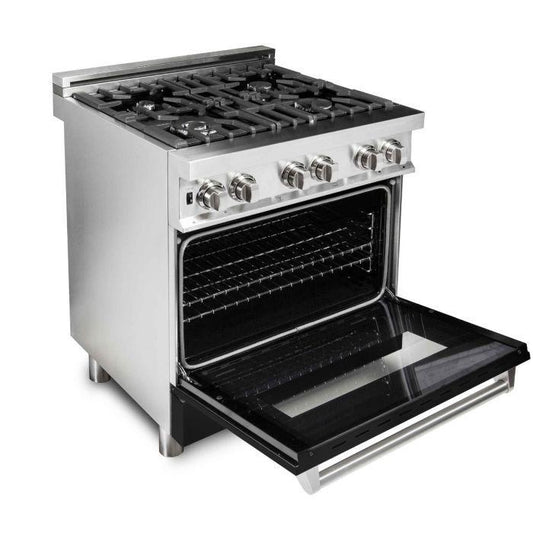 ZLINE 30" Professional Dual Fuel Range with Gas Cooktop and Electric Convection Oven in Stainless Steel with Black Matte Door (RA-BLM-30)