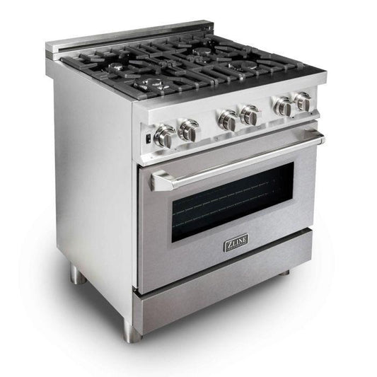 ZLINE 30-Inch 4.0 Cu. Ft. Legacy Dual Fuel Range with 4-Burner Gas Cooktop and Electric Convection Oven in Stainless Steel with Satin Stainless Steel Door, Model RA-SN-30