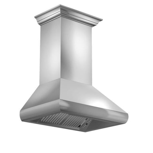 ZLINE 30 Inch Wall Mount Range Hood Convertible Vent Stainless Steel with Crown Molding (587CRN-30)