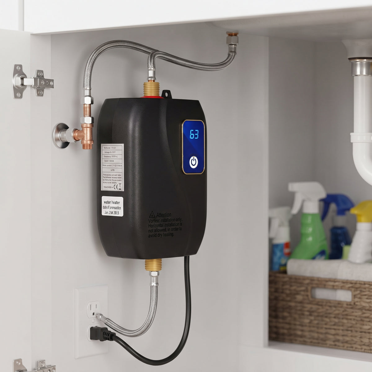 Electric Tankless Water Heater 3000W 110V with LED Temperature Display, Wall Mounted