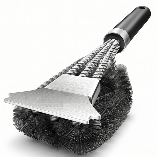 Stainless Steel Grill Cleaning Brush, Triple Head, 18-Inch Handle