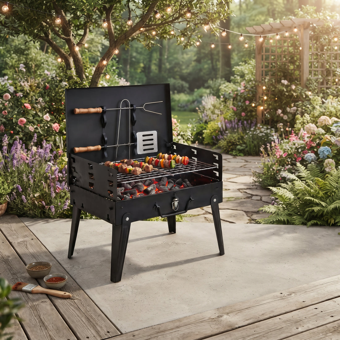 Portable Folding Charcoal BBQ Grill for Camping, Picnics & Outdoor Cooking