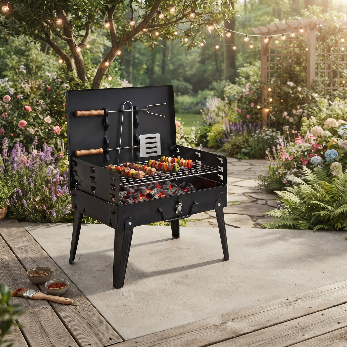 Portable Folding Charcoal BBQ Grill for Camping, Picnics & Outdoor Cooking