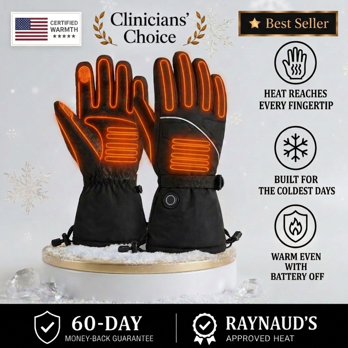 Rechargeable Heated Winter Gloves, 3 Heat Levels and Touchscreen Fingers - S