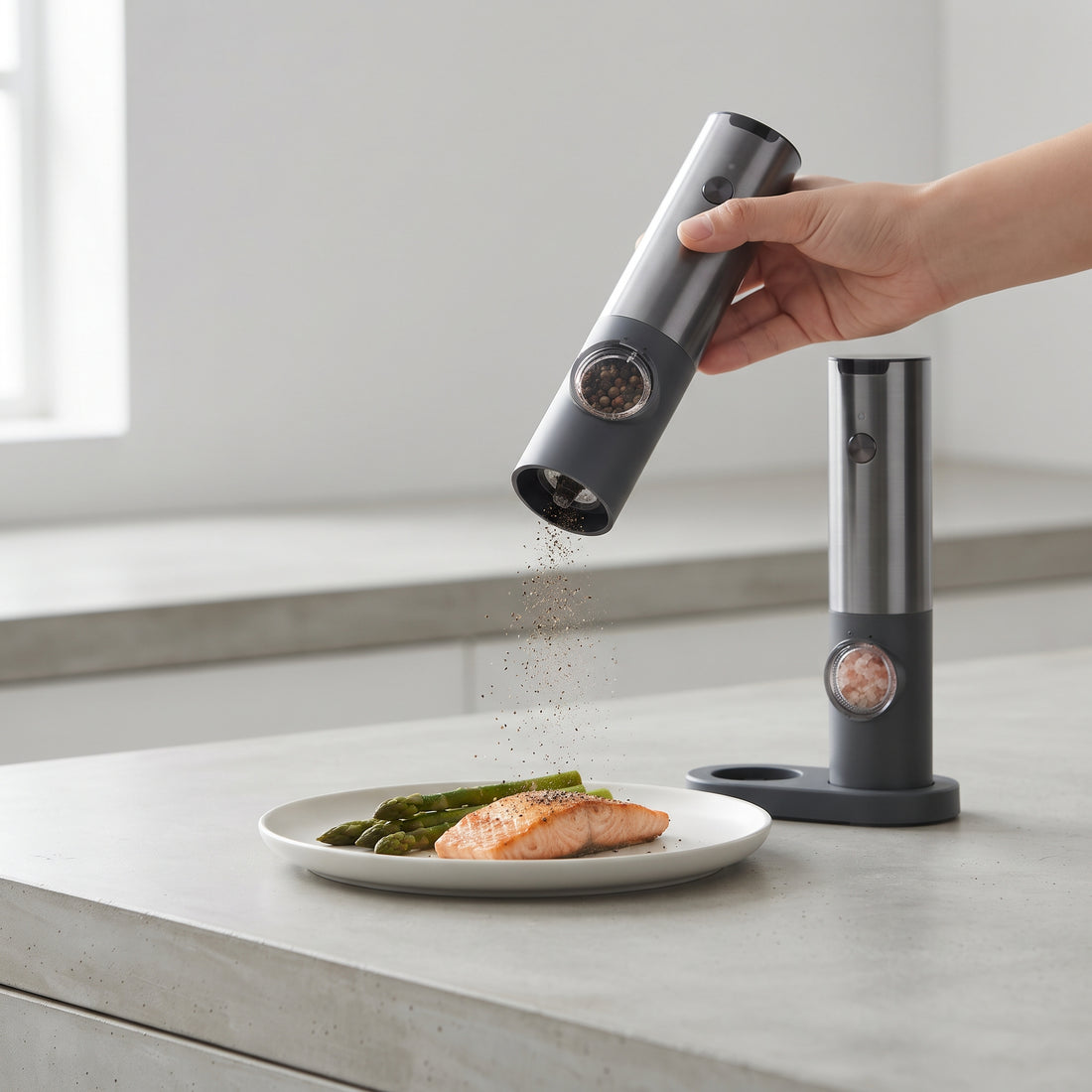 USB Rechargeable Electric Salt & Pepper Grinder with LED Light, Single Unit